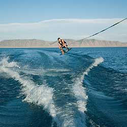 A wakeboarder on Bear River Lake